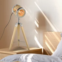 HOMCOM Stativ-Leuchte aus Holz Dreibeiniges Gestell, Scheinwerfer-Design 30 cm x 30 cm x 68 cm Holz Natur + Silber(m-10)