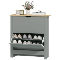 HOMCOM Schoenenkast met 2 klapvakken, verstelbare scheidingswand voor 8-12 paar schoenen, 72 x 26 x 80 cm, lichtgrijs(m-14)
