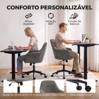 HOMCOM Cadeira de Escritório em Chenille com Rodas, Função Basculante, Altura Ajustável e Acolchoamento Espesso, Cinzenta(m-5)