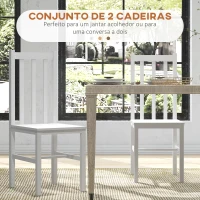 HOMCOM Conjunto de 2 Cadeiras de Sala de Jantar com Encosto de Ripas Estrutura de Madeira de Pinho 38,5x47,5x99 cm Branco(m-4)