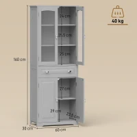 HOMCOM Freestanding Kitchen Cupboard, Storage Cabinet with 2 Adjustable Shelves, Drawer and Glass Door for Living Room, Grey(m-3)