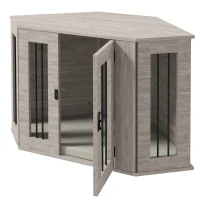 PawHut Hondenbench, hondenkooi, hoekdesign, inclusief vergrendeling, 1 ligkussen, 104 x 55 x 63 cm, bruin(m-9)