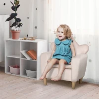 HOMCOM Kindersessel für Kinder 3-5 Jahre, weicher Stoffbezug, Rahmen aus Eukalyptusholz, 50 x 42 x 58cm, hellrosa(m-2)