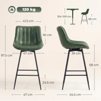 HOMCOM Set of 2 PU Leather Swivel Bar Stools - Dark Green(m-3)