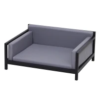 PawHut Deluxe PU Pet Sofa Couch Soft Dog Puppy Cat Sleep Bed Metal Frame Grey 64L x 52W x 27.5H cm(m-1)