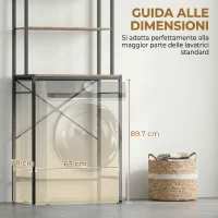 HOMCOM Mobile Sopra Lavatrice a 3 Ripiani con Barra Appendiabiti, in Legno e Acciaio, 67x40x161.8 cm, Marrone e Nero(m-4)