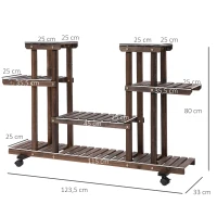 Outsunny Suporte para Plantas de 4 Níveis com Rodas Suporte para Vasos de Plantas 123,5x33x80 cm Marrom Escuro(m-3)