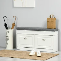 HOMCOM Banco Zapatero Banco de Almacenamiento para 8 Pares de Zapatos con 2 Cajones Estantes Ajustables 104x24x55 cm Blanco(m-10)