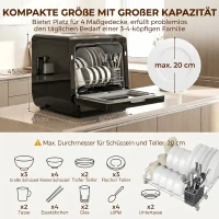 HOMCOM Tischgeschirrspüler, Mini-Geschirrspüler mit 6-Liter-Tank, 5 Programme, LED-Anzeige, Trocknungsfunktion, Schwarz(m-4)
