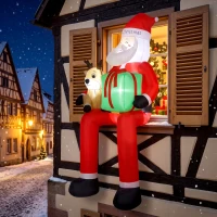 Outsunny 9.3ft Giant Christmas Inflatable Hanging Santa Claus Sitting w/ Reindeer, Gift Box(m-12)