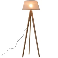 HOMCOM Lampada da Terra con Treppiede Paralume in Tessuto, Altezza 146 cm, Supporto Lampadina E27, Crema, 52x52x146 cm(m-1)