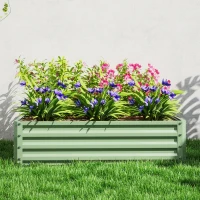 Outsunny Square Raised Garden Bed Box with Weatherized Steel Frame for Vegetables, Flowers, & Herbs, 120 x 120 x 30cm, Light Green(m-9)