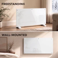 HOMCOM Smart Panel Heater Wall Mounted Freestanding, Electric Heater with Weekly Timer, Open Window & Anti-Frost, 2000W, White(m-7)