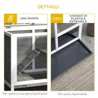 PawHut Conigliera in Legno a 2 Piani con Casetta, Rampa e Vassoio Estraibile, 91.5x53.3x73cm(m-7)