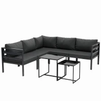 Outsunny Conjunto de Móveis de Jardim 7 Peças Inclui 4 Sofás de Exterior 1 Sofá de Canto e 2 Mesas de Centro para Pátio Cinza(m-1)