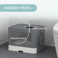 PawHut Caixa de Areia para Gatos Amovível com Pá Escova 2 Portas Entrada Principal e Saída Superior 48,5x38x36,5 cm Cinza(m-5)