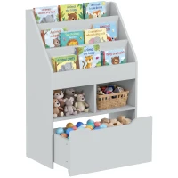 HOMCOM Kinderregal mit Schublade, Bücherregal mit Fächern, 60 x 29,9 x 90 cm, Grau(m-12)