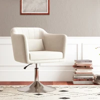 HOMCOM Modern Accent Chair with Swivel Base, Height Adjustable Arm Chair with Pillow for Living Room, Bedroom, Cream White(m-10)