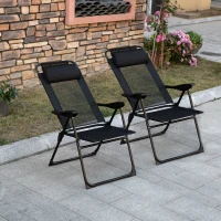 Outsunny Conjunto de 2 Cadeiras de Campismo Dobráveis com Encosto Reclinável Capacidade 120 kg para Terraço Praia 62x70x109 cm Preto(m-10)