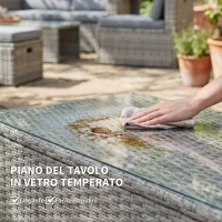Outsunny Set da Esterno 6pz con Divano, 2 Sedie, Tavolino con Piano in Vetro e 2 Pouf, Grigio Scuro(m-8)
