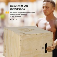 HOMCOM Plyo Box, Houten Springbox, Plyometrische Platform met Handgreep voor Thuis, 45 x 40 x 60 cm, Natuurlijk Hout(m-5)