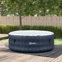 Outsunny Whirlpool für 4 Personen Heizung Bubble Spa Massage 930L Inkl. 108 Massagedüsen Abdeckung In- & Outdoor rund Weiß+Blau Ø180 x 68H cm(m-10)