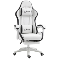 Vinsetto Cadeira Gaming de Couro PU com Altura Ajustável Reclinável 135° e Apoio para os Pés Retrátil 65x65x121-129 cm Branco e Preto