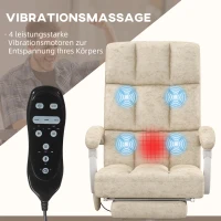 Vinsetto Bureaustoel met Massage- & Warmtefunctie, Voetsteun, Verstelbaar, tot 120kg, Beige(m-4)