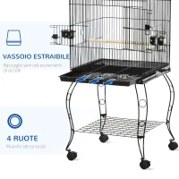 PawHut Gabbia per Uccelli da Interni in Legno con Vassoio, 4 Ruote e Trespolo, 50x49x137cm(m-5)
