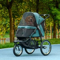 PawHut Hundewagen, klappbar, Sonnenschutz, Netzfenster, Ablagekorb, Dunkelgrün, 111 x 58 x 107 cm(m-10)
