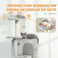 PawHut Arranhador para Gatos com Múltiplas Plataformas Cama 2 Cavernas Rede Escada Postes de Sisal 48x48x160 cm Cinzento Claro(m-5)