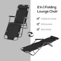Outsunny 2 in 1 Folding Sun Lounger Reclining Garden Chair Set of 2 with 2-Level Adjustable Backrest, Outdoor Zero Gravity Recliner Garden Chairs with Head Pillow and Armrests, Black(m-4)