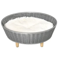 PawHut Wicker Dog Sofa PE Rattan Cat Bed Elevated Pet Bed Hand Woven with with Washable Soft Cushion Indoor Outdoor Use, for Small Medium Sized Dogs(m-1)