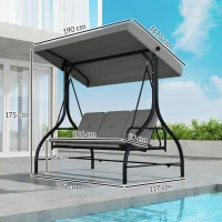 Outsunny 3 Seater Canopy Swing Chair, 2 in 1 Garden Swing Seat Bed, with Adjustable Canopy and Metal Frame, Light Grey(m-4)