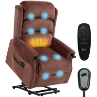 HOMCOM Power Lift Recliner with Vibration Massage and Heat, Lift Chair for Tall with Wood Grip, Pocket Spring, Brown(m-13)