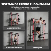 SPORTNOW Jaula de Potência Dobrável Rack para Agachamentos com Barra de Elevações e Sistema de Polias, Suporta 700 kg - Vermelho(m-6)