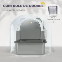 PawHut Caixa de Areia para Gatos Grandes XL em Aço Inoxidável com Tampa Rebatível, Pá e Desodorizante, Panda, Preto(m-7)