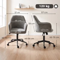 HOMCOM Cadeira de Escritório em Chenille com Rodas, Função Basculante, Altura Ajustável e Acolchoamento Espesso, Cinzenta(m-3)
