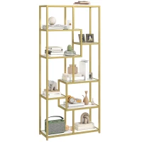HOMCOM Seven-Tier Geometric Bookcase - White/Gold Tone(m-11)
