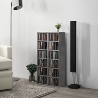 HOMCOM Set of 2 CD Media Display Shelf Unit Tower Rack with Adjustable Shelves, High Gloss Grey(m-10)