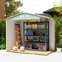 Outsunny Abrigo de Jardim 213x130x185cm Abrigo de Jardim Metálico de Exterior com 2 Portas Deslizantes e 4 Janelas Verde Claro(m-10)