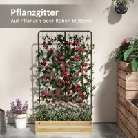 Outsunny Houten verhoogde plantenbak met klimrek, voering van vliesstof, natuurlijk hout, staal, 80x38x145 cm, zwart(m-4)