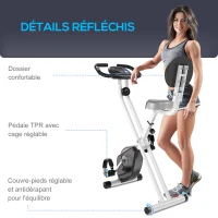 HOMCOM Vélo d'Appartement Pliable Magnétique Cardio-training - Sport Maison avec 8 Niveaux de Résistance et Roulettes - Silencieux Home Trainer avec Capteur de Pouls pour Fitness Homme et Femme, Noir(m-8)