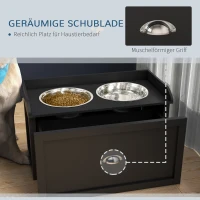 PawHut Futterstation, 2 Fressnäpfe je 2 Liter, Edelstahl, mit Schublade, für große Hunde, schwarz+silber, 60 x 30 x 36 cm(m-5)