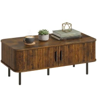 HOMCOM Coffee Table with Storage, Living Room Table with Slatted Tambour Sliding Doors and Adjustable Foot Pads, Rectangular Coffee Table with Elevated Base for Living Room, Rustic Brown(m-11)