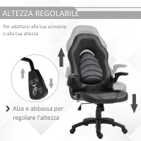 Vinsetto Poltrona Gaming o da Ufficio in Similpelle Nera, Braccioli Pieghevoli Schienale e Altezza Regolabile 117-127Acm(m-5)