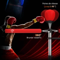 HOMCOM Sac de frappe sur pied 4 en 1 punching ball autonome balles de vitesse barre rotative gants 88 x 50 x 160-230 cm rouge(m-4)