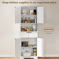 HOMCOM 172 cm Tall Kitchen Pantry Cupboard w/ Small Open Counter, Freestanding Kitchen Cabinet w/ 2 Adjustable Shelves, White(m-4)
