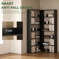 HOMCOM 7 Tiers Bookshelf, L-Shaped Corner Bookcase with Anti-Slip Rear Guard, Black Wood Effect(m-6)