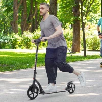 HOMCOM Foldable Kick Scooter with Double Shock Absorption and Big Wheels, Height Adjustable Aluminium Frame Big Wheel Scooter for 14+ Teens Adult - Black(m-9)